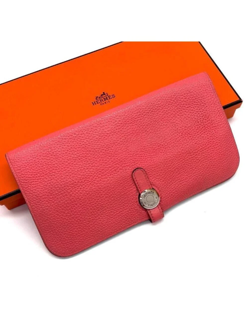 Hermes Dogon Long Pink Togo Silver Wallet Bifold Leather